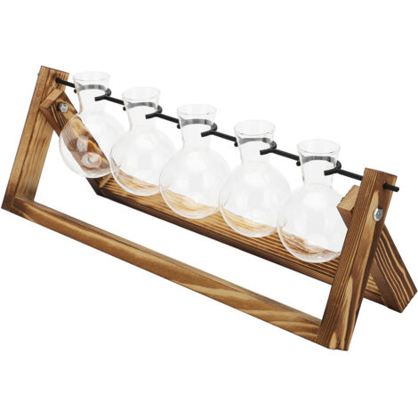 Hydroponischer Hängepflanzkasten + 5 Glasvasen + weißer Holzrahmen – 41,5 cm x 14 cm – Ideal für Zuhause, Büro und als Geschenk