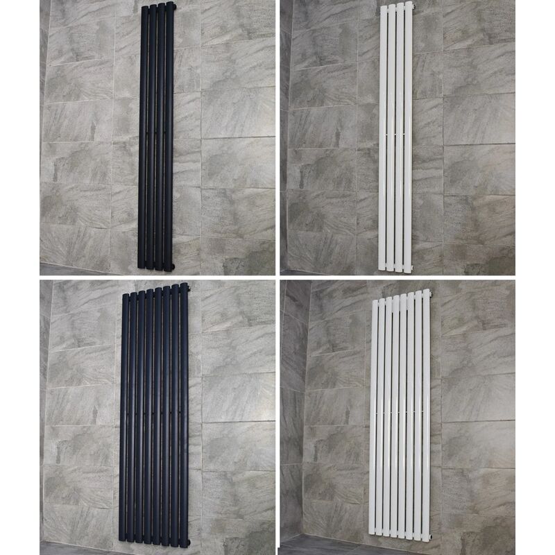 Designer Tall Vertical Radiators 4 or 8 Bars, in White or Anthracite, White 8 Bar-Straight Valves - Hydros