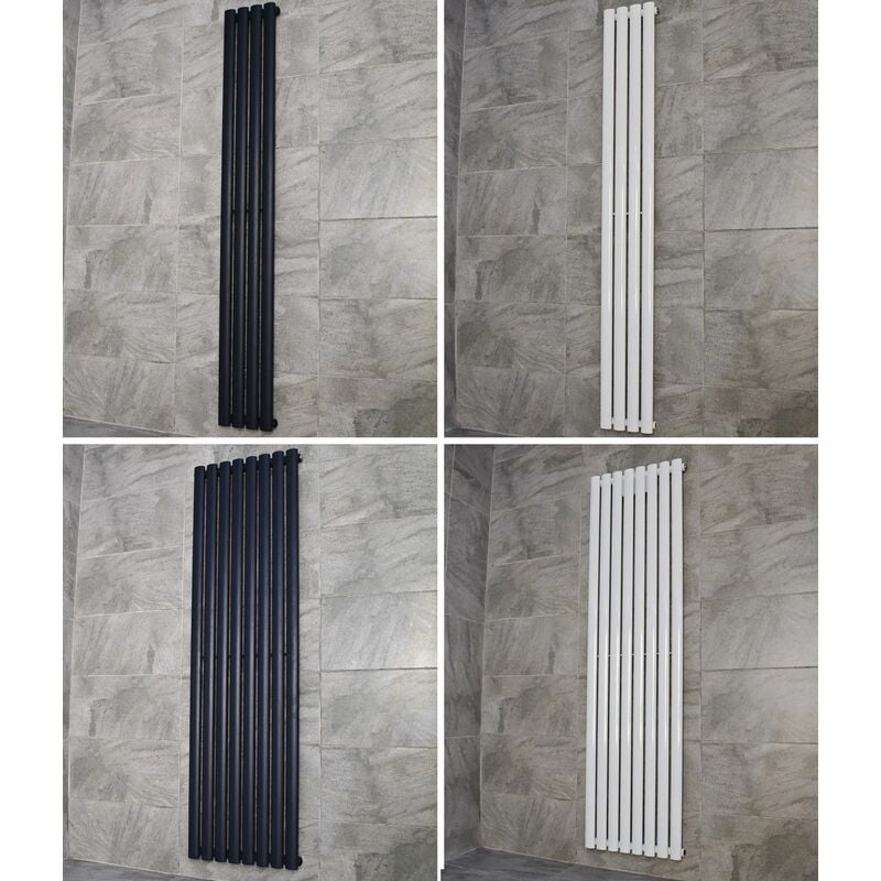 Designer Tall Vertical Radiators 4 or 8 Bars, in White or Anthracite, Anthracite 4 Bar-Angled Valves - Hydros