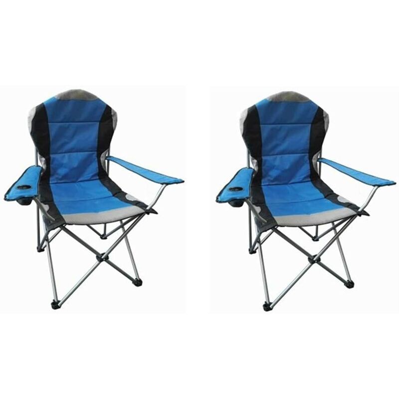 Deluxe Folding Padded Camping Chairs High Back - Multiple Colours - Blue (2 Chairs) - Hyfive