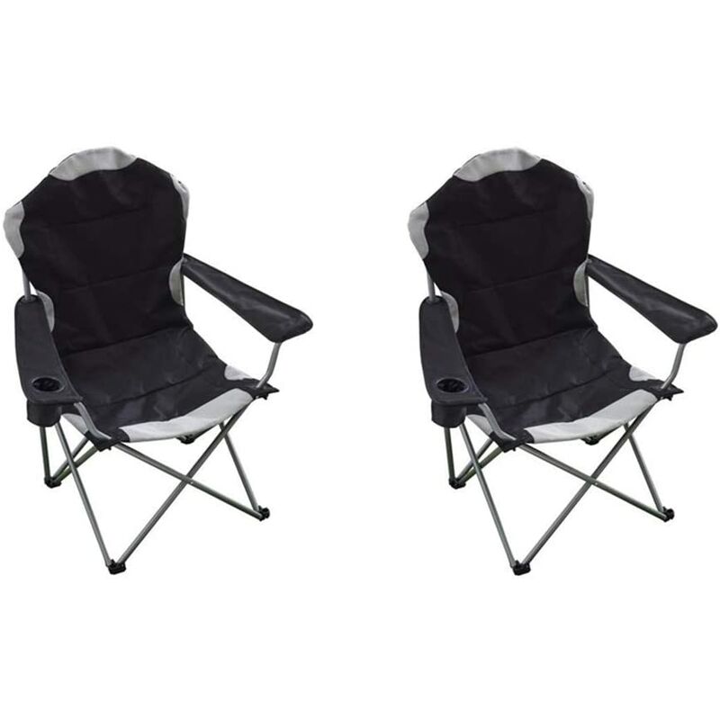 Deluxe Folding Padded Camping Chairs High Back - Multiple Colours - Black (2 Chairs) - Hyfive