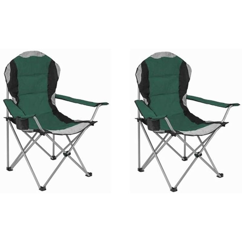 Deluxe Folding Padded Camping Chairs High Back - Multiple Colours - Green (2 Chairs) - Hyfive