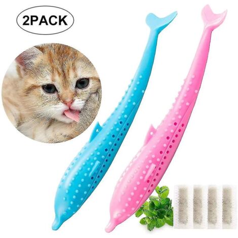Hygiène dentaire pour chat, jouet pour les dents du chat, jouet molaire en silicone à mâcher (rose, bleu)