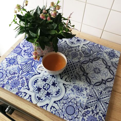 Hygienische Arbeitsplatte Küche Herdabdeckplatte Glasabdeckplatte Portugal (60x52cm) - Vintage Blau