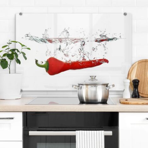 Hygienischer Spritzschutz Küche Wandschutz Herd Glasbild 60x40cm Chilischote