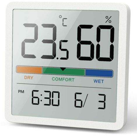 Hygrometer-Innenthermometer, digitales Desktop-Thermometer mit Temperatur- und Luftfeuchtigkeitsüberwachung, genaues Luftfeuchtigkeitsmessgerät, Raumthermometer mit Uhr (weiß)