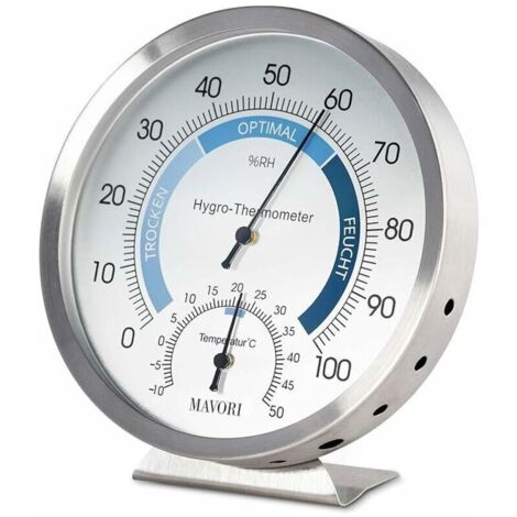 Hygrometer und analoges Thermometer für den Innenbereich: Hochwertiges Hygrometer und Raumthermometer aus Edelstahl.