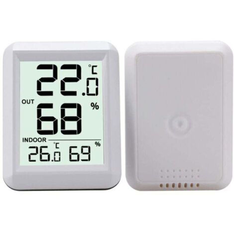 Hygromètre intérieur et extérieur sans fil, moniteur numérique durable de température et d'humidité, blanc