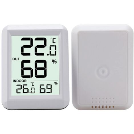 Hygromètre intérieur et extérieur sans fil, moniteur numérique durable de température et d'humidité, blanc