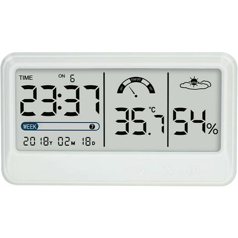Hygromètre numérique Jauge électronique de température et d'humidité avec Affichage de l'heure et de la Date LCD Thermomètre d'intérieur Hygromètre avec Support pour Serre de Jardin