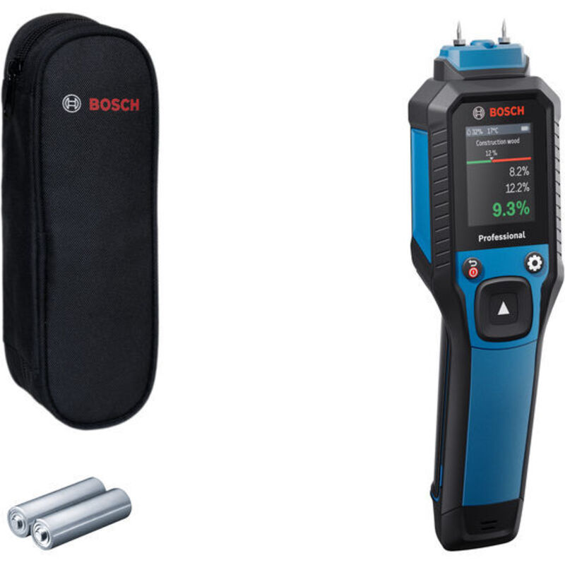 Bosch Professional – Hygromètre professionnel pour bois – Mesure d'humidité 5-95 % RH – Écran LCD couleur – Protection IP65 pour chantiers difficiles - GMP 2-15