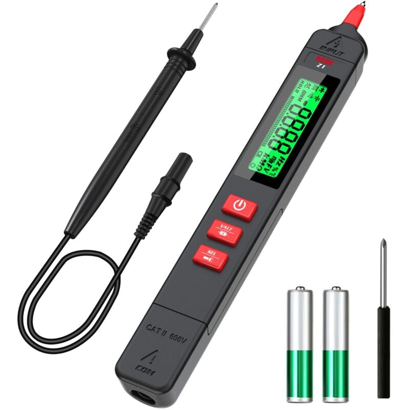 Z1 Kit Testeur de Tension Sans Contact Unipolaire Multimètre Automatique avec Pinces Crocodiles, Pointes d'extension, Câble de Test 2m, Testeur de