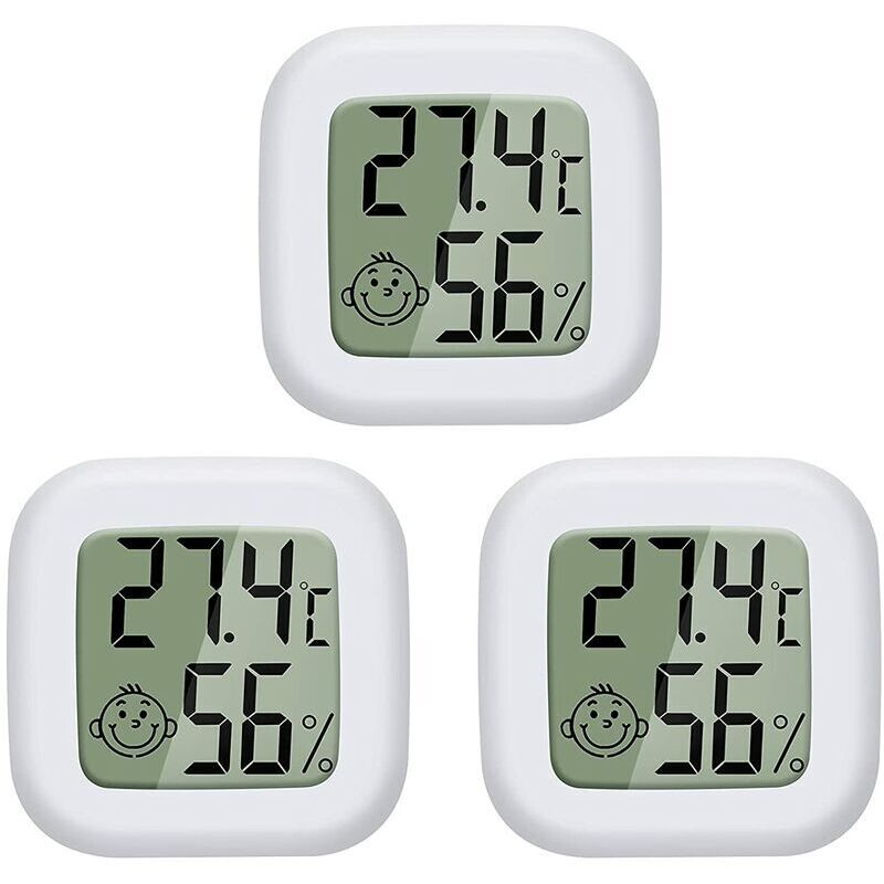3pcs Mini Smiley Thermo-Hygromètre Électronique LCD Thermo-Hygromètre Blanc