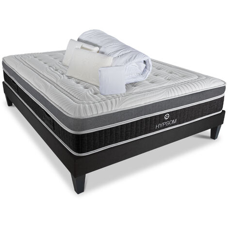 HYPSOM Pack Prêt à dormir ELEGANCE 140x190 cm Matelas Mémoire de forme + Sommier + Accessoires - Blanc