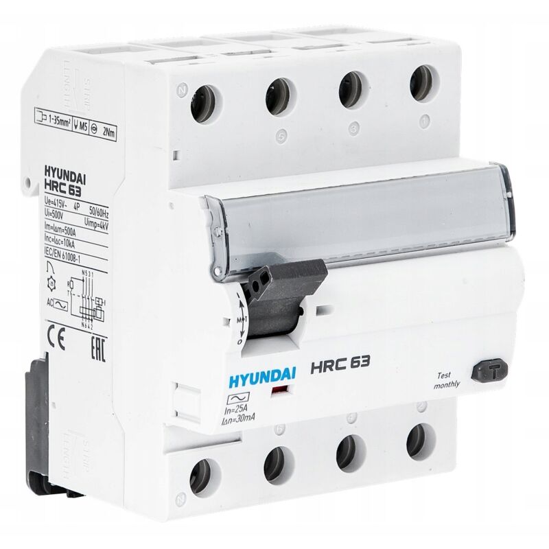 Hyundai Hrc - Disjoncteur À Courant Résiduel 4p(N+3p), 25a, 30ma, Type Ac
