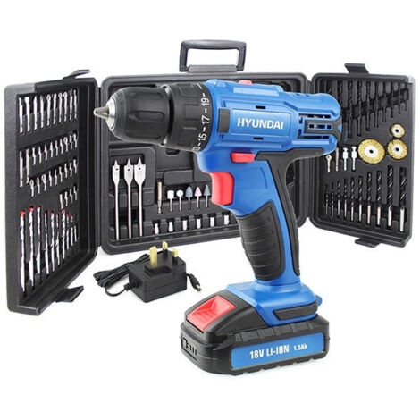 Hyundai HY2175 18v 1.5AH Li-Ion Cordless Drill with 89 Piece Drill Accessory Kit