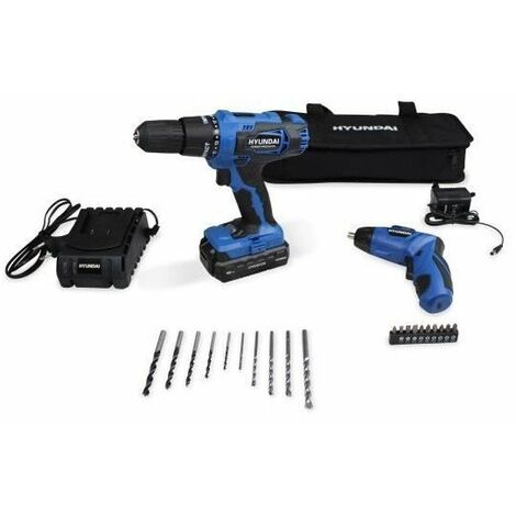 HYUNDAI Pack Perceuse percussion 18V 1.5Ah + Tournevis sans fil 3,6V - HPACK1815