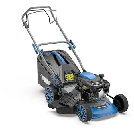 Hyundai – Tondeuse thermique traînée 43cm – Moteur 150cc 3,5CV – Bac 45L pour ramassage efficace – Traction pour surfaces moyennes