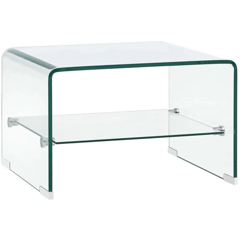 Hyy ar Table basse en verre trempé transparent, style minimaliste 50 x 45 x 33 cm Compartiment de rangement intégré