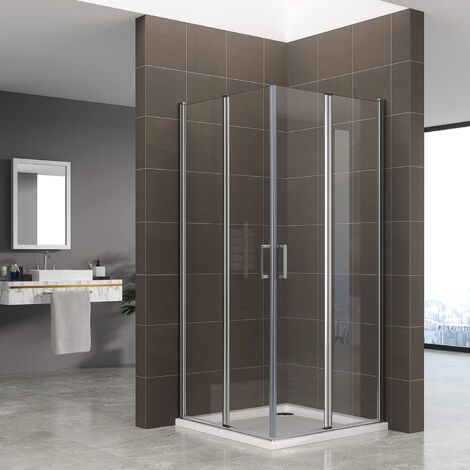 Duschbär Duschkabine in der Höhe 180 cm, Eckeinstieg mit Falttüren aus 6 mm durchsichtigem ESG - Sicherheitsglas DGK60 95x95 cm