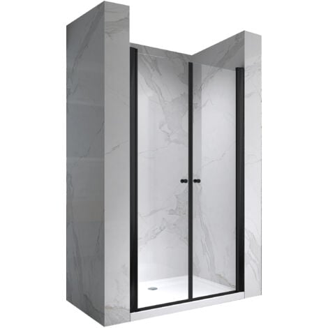 i-flair Duschtür Pendeltür Nischentür Duschabtrennung mit schwarzen Profilen Breite: 72-76 cm - Höhe: 180 cm