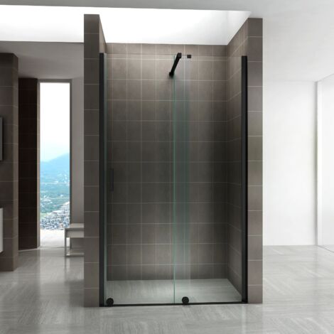 i-flair Schiebetür Duschabtrennung NADINE 120x200 cm für Duschnische Duschtür Nischenschiebetür in Schwarz 8mm ESG Sicherheitsglas Klarglas