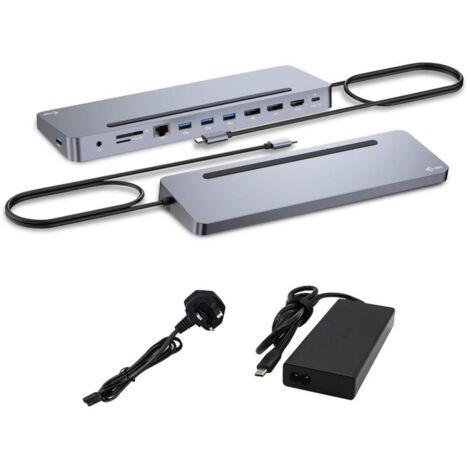 i-tec USB-C Metal Ergonomic 3x 4K Display Docking Station with Power Delivery 100 W + Universal Charger 100 W