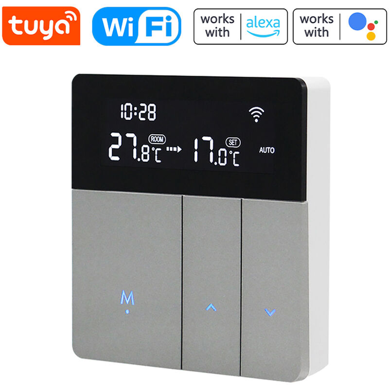 

i8HGA Tuya WiFi Controlador inteligente de temperatura Termostato Retroiluminacion Brillo Ajuste automatico Modo Home Away Aplicacion de telefono