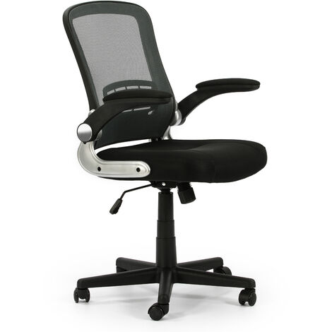 IAN Office Armchair mit verstellbarer und hochklappbarer Rückenlehne. Schwarze Farbe, klappbare Armlehnen.