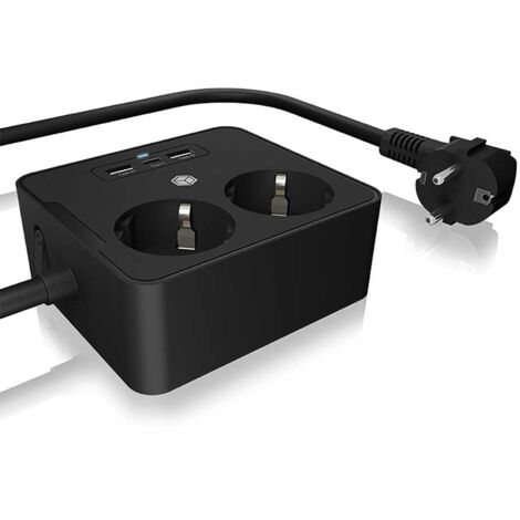 IB-MPS2220B-CH ICY BOX IB-MPS2220B-CH - Prise double avec 2x USB Type-A (max 10W) et 1x USB Type-C (max 15W) pour montage sur table ou mural (Noir)