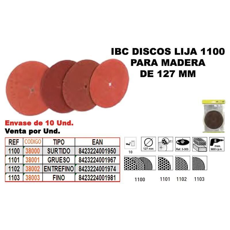 

ibc 1-102 10 discos lija 127mm madera entrefinos - Mibricotienda