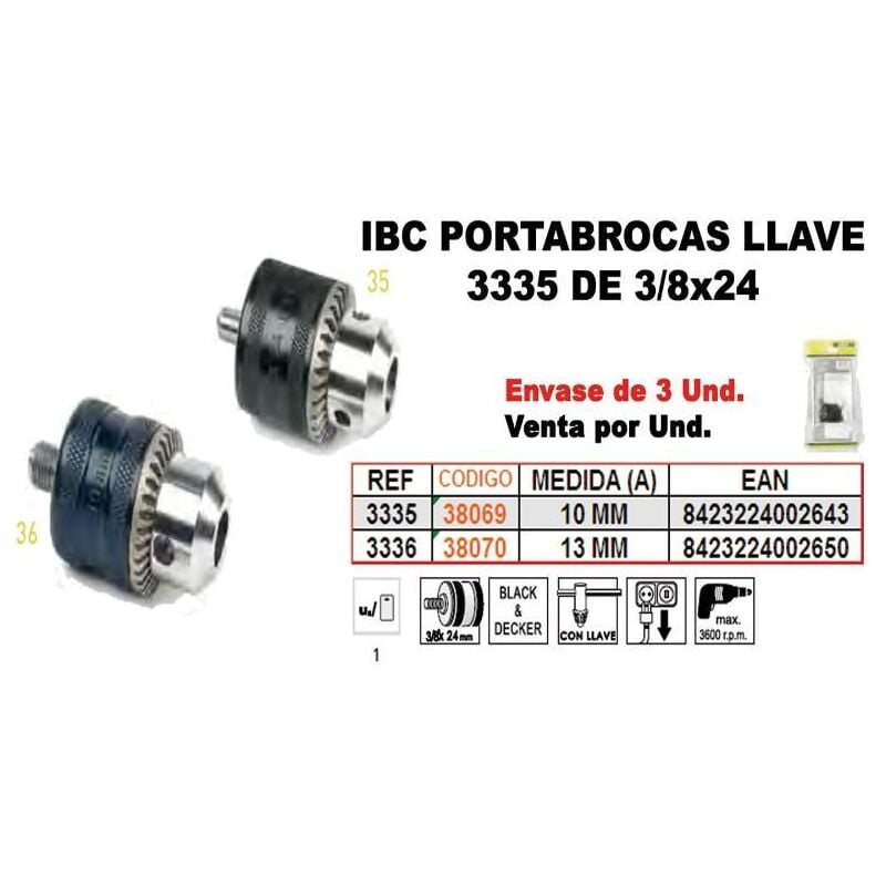 

ibc 3-336 portabrocas llave 3-8x24 m-13 mm - Mibricotienda