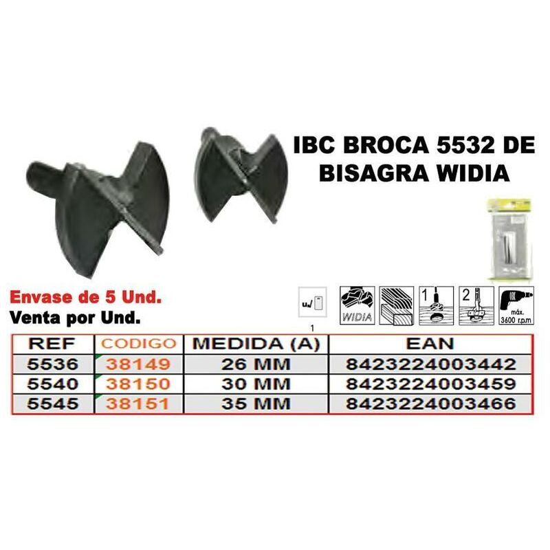 

ibc 5-536 broca bisagra widia 26 mm - Mibricotienda