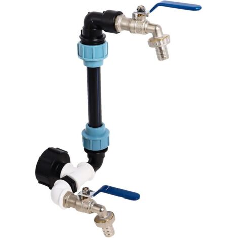 IBC Col de Cygne avec Raccord S60x6 Robinet 3/4", IBC Connecting Set pour Cuve Récupérateur d'eau de Pluie 1000 Litres par Poweka