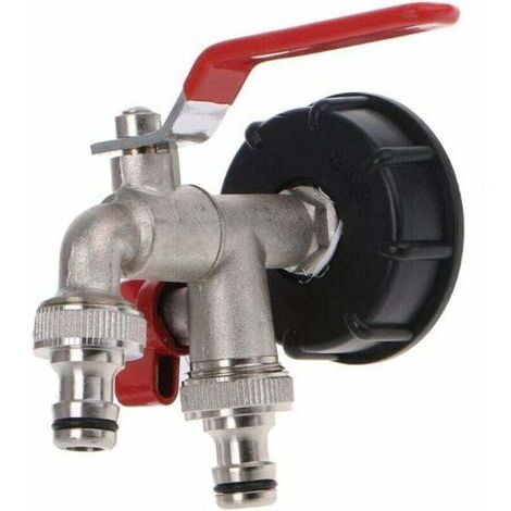 IBC S60X6 Robinet de vidange en laiton à double sortie, double vannes 1/2", diamètre de sortie 1/2", diamètre d'entrée 60 mm