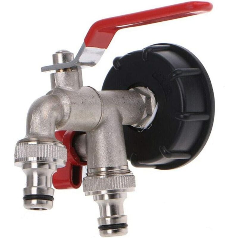 Ibc S60X6 Robinet de vidange en laiton à double sortie, double vannes 1/2', diamètre de sortie 1/2', diamètre d'entrée 60 mm Jusch