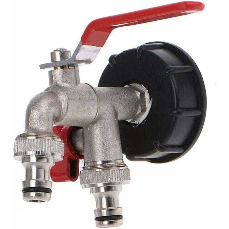Aougo - ibc S60X6 Robinet de vidange en laiton à double sortie, double vannes 1/2', diamètre de sortie 1/2', diamètre d'entrée 60 mm