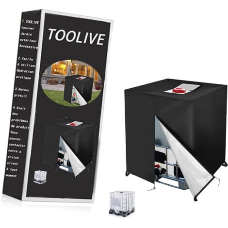 TOOLIVE IBC Tank Abdeckung, 120 x 100 x 116CM IBC Container Cover mit Reißverschluss, 420D UV-Schutz Abdeckplane für Wassertank 1000L, Schutzhülle Schutzplane Regenwasser Cover, Staubdicht Cover