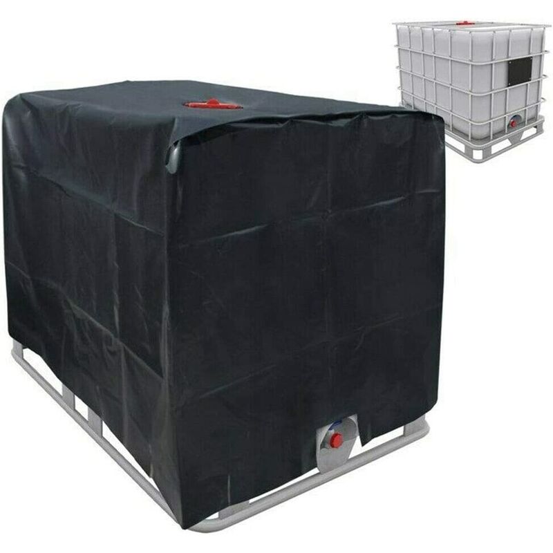 IBC Tank Cover 120 x 100 x 116 cm 1000 L Tarpaulin - High Density Polyethylene Material, Black, Protective Cover 210D Water Tank Container Rain Water