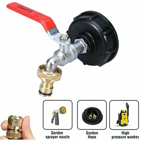 IBC Tank Faucet 1000L Rainwater Harvesting Faucet, IBC Water Tank Adapter 1/2 Dual Rainwater Harvesting Faucet, Brass Faucet Made of PP Coarse Thread 60 MM (1/2) - Removable Faucet