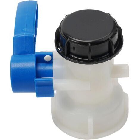 IBC Vanne de vidange pour conteneur avec vanne papillon S60 x 6 filetage grossier 60 mm Union PE Poignée bleue Bouchon noir