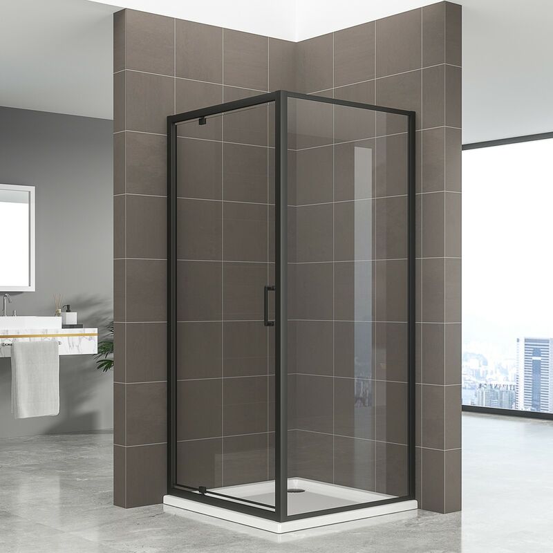 Saniverre - ibeablack Cabine de douche noire h. 190 cm porte pivotante verre 6 mm transparent 80 x 70 cm (porte 80)