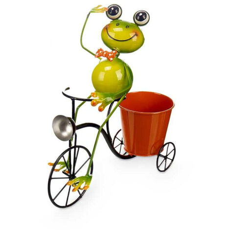 Ibergarden Flowerpot Yellow Red Green Metal Bicycle Frog 31.5 x 32 x 17 cm