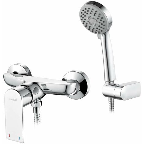 Ibergrif M12002 Supreme, Rubinetto Miscelatore Monocomando per Doccia con Doccetta, Supporto e Flessibile, Cromo, Argento