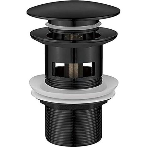 FPLUS Ibergrif M20502B Tappo di scarico per bagno a scomparsa con cervello pelvico con troppopieno, zincato, nero, coperchio grande, Taglia M