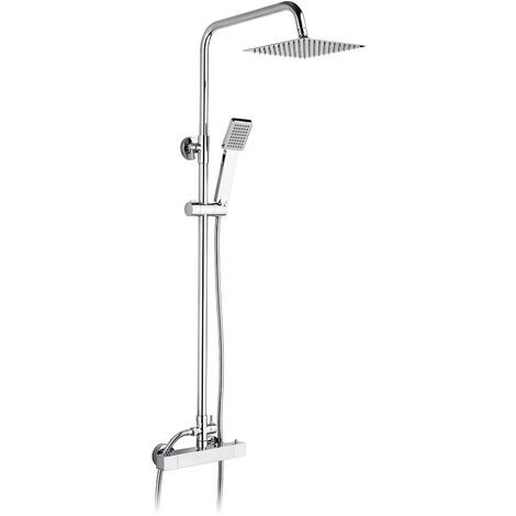 Ibergrif M21807 Colonna Doccia Termostatico, Doccia Soffione Completo, Set Doccia con Soffione e Doccetta, Asta per Doccia Regolabile a Muro, Termostato, Asta Tubo Flessibile, Cromo, Argento