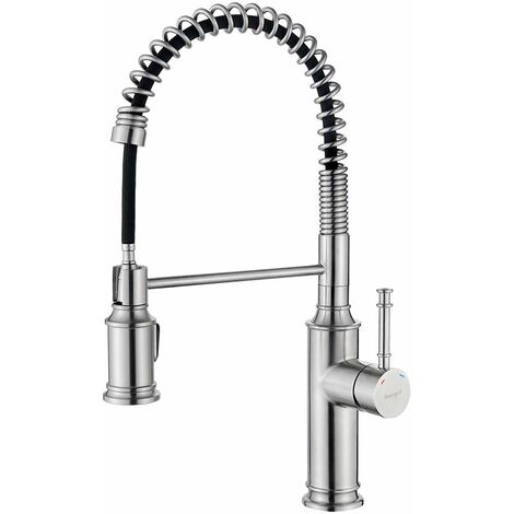 Ibergrif M22133 - Miscelatore da Cucina con Doccetta Estraibile, Rubinetto Monocomando per Lavello, Nichel Spazzolato