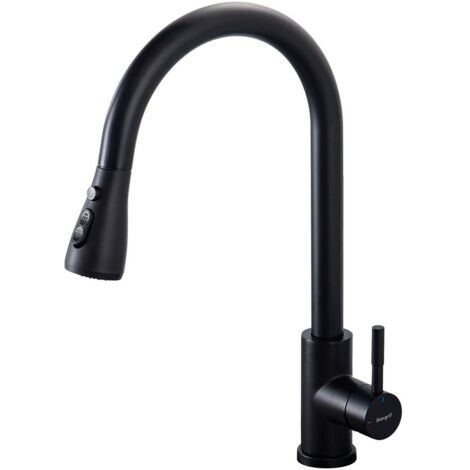 Ibergrif M22136B Rubinetto da Cucina Monocomando in Acciaio Inossidabile con Doccetta Estraibile, Beccuccio Girevole a 360° e Risparmio Idrico, Alta Pressione, Adatto per Lavello Cucina,3/8 Pollici