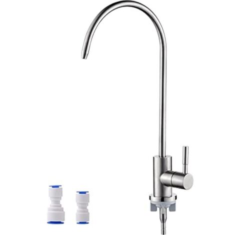 Ibergrif M22301A - Rubinetto da lavello, in acciaio INOX, girevole a 360°, Rubinetto ad osmosi inversa con 2 adattatori per rubinetto, argento