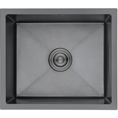 Ibergrif M85043B Lavello Cucina in Acciaio Inox 50x43 cm, Installazione a Sopratop o Filotop con Sifone Antiodore e Kit Scarico Completo, Nero